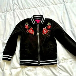 Betsy Johnson velour black bomber jacket roses size 3T